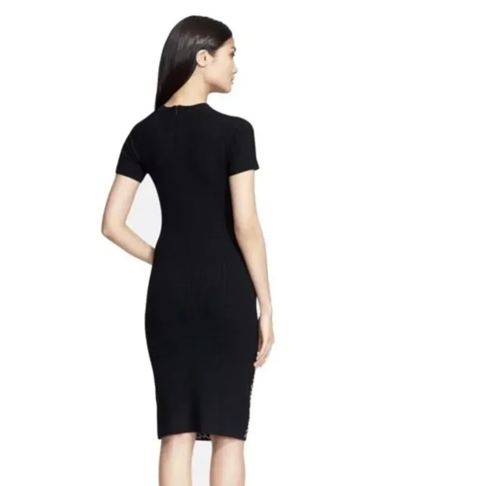 Tory Burch Gemma Dress in Merino Wool Dot Knit Dress SP Black White Short Sleeve